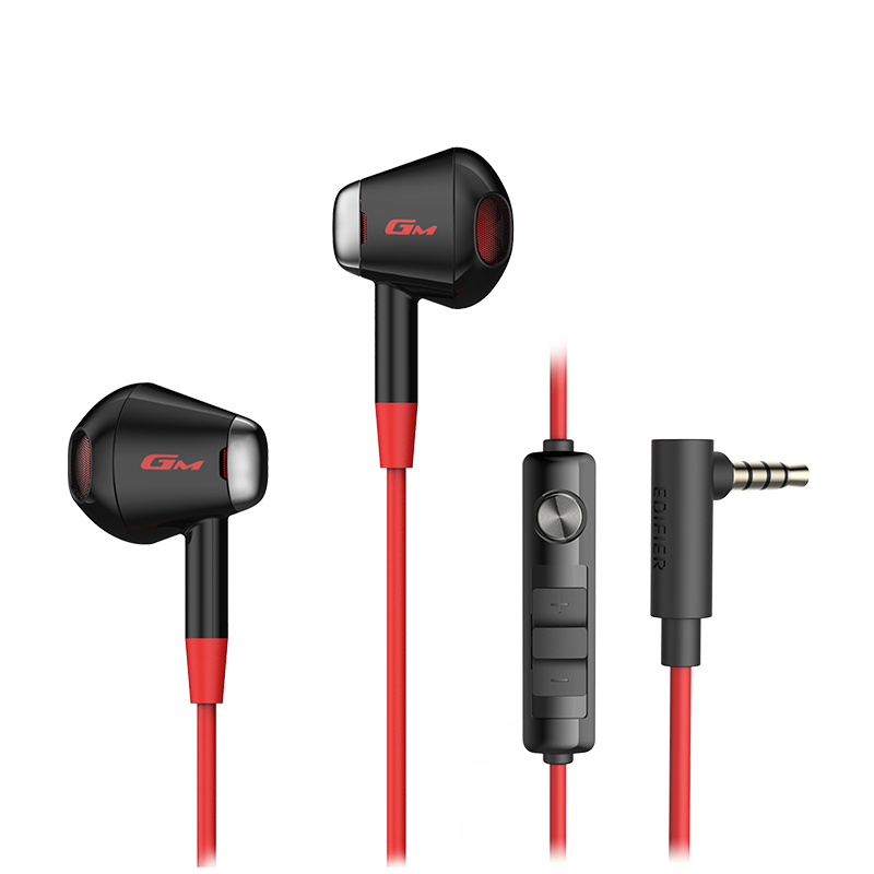 EDIFIER/漫步者 GM180电脑游戏电竞专用有线耳机半入耳式吃鸡3.5mm听声辨位 黑红色