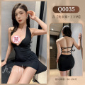 九里晴川交叉背带修身连衣裙透视性感cos调睡衣美背成人用品 Q0035 均码