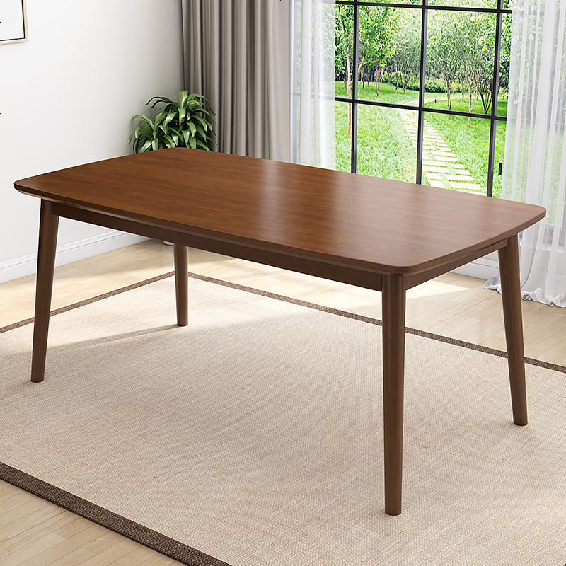 北欧实木餐桌家用实木饭桌欧式简约长方形餐台小户型餐桌椅组合 1.3米单餐桌胡桃色宽80厘米