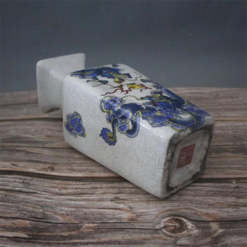 美帮汇景德镇仿古陶瓷乾隆粉彩四方花瓶双龙戏珠摆件家居装饰展柜做旧高清大图