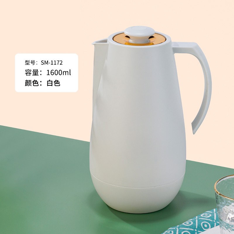 清水保温水壶玻璃内胆大容量家用保温壶热水瓶 1.6L 白色 SM-1172-160