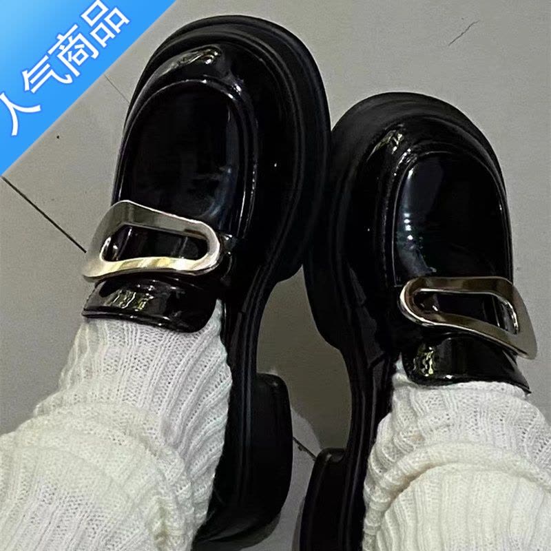 SUNTEK英伦风小皮鞋女2023新款春小个子松糕厚底百搭设计感乐福鞋女单鞋图片