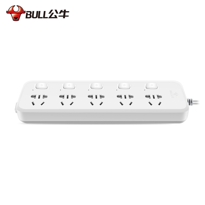 公牛bull插座gnb5053新国标带保护门电源插座接线板5插位分控开关全长