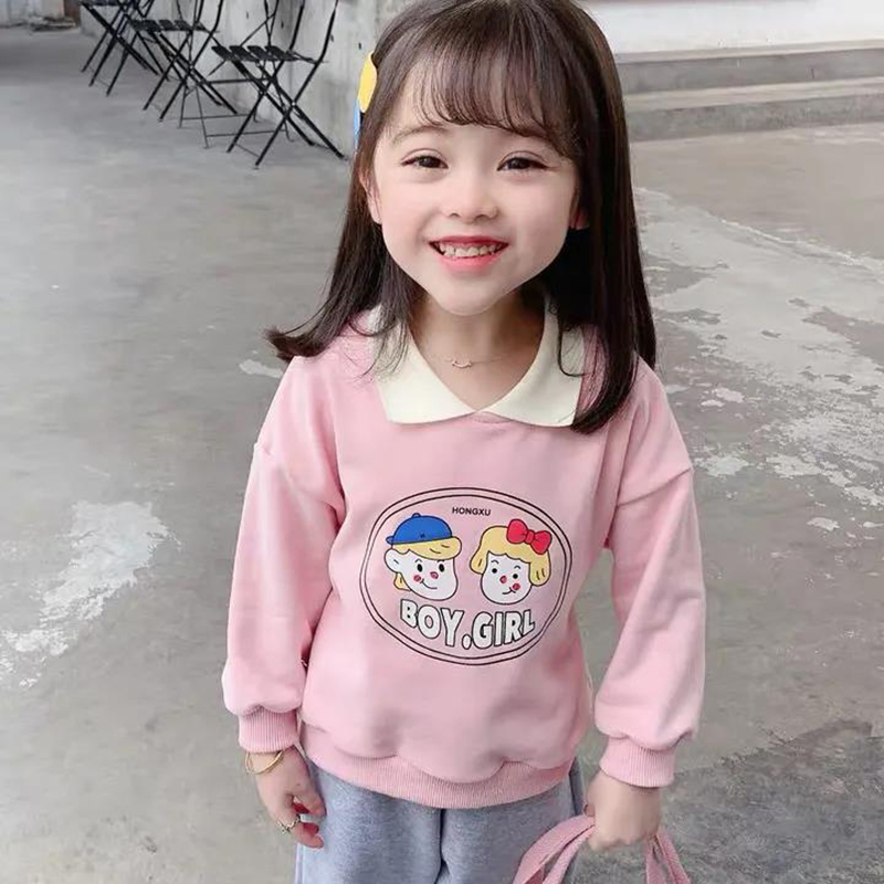 儿童长袖女洋气卫衣女孩上衣春秋新小孩子衣服霸气宝宝小翻领卫衣 莎丞