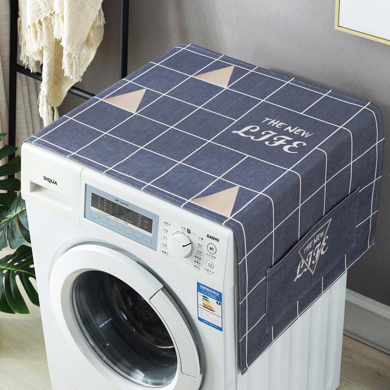 家柏饰(CORATED)北欧风格滚筒洗衣机罩盖布单开双开冰箱盖巾防尘罩棉麻布艺 黑金 小冰箱盖巾(50*130cm)