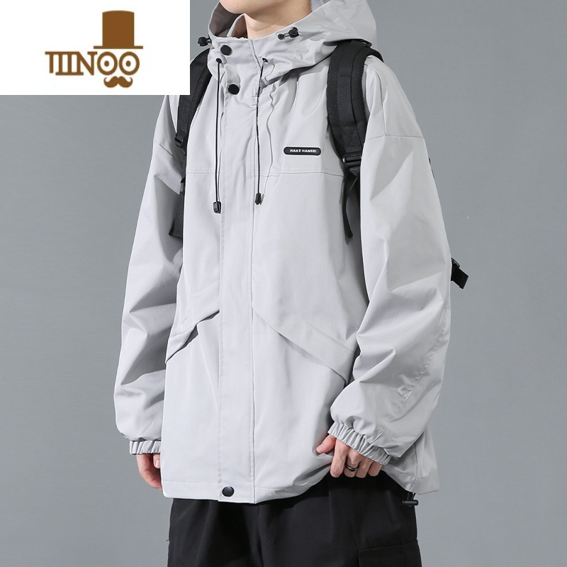 YANXU冲锋衣外套男款美式潮牌机能连帽户外运动大码宽松工装夹机高清大图