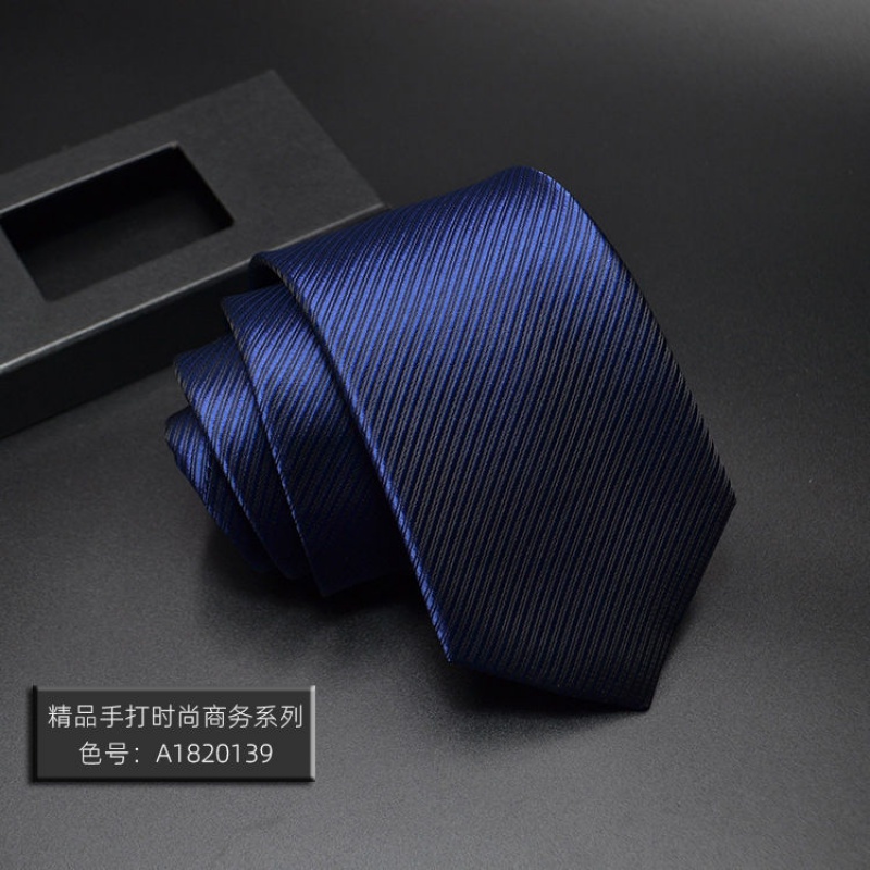 公务员面试领带男款手打高档正装商务暗红色藏蓝条纹新郎结婚爸爸 蓝色斜纹139