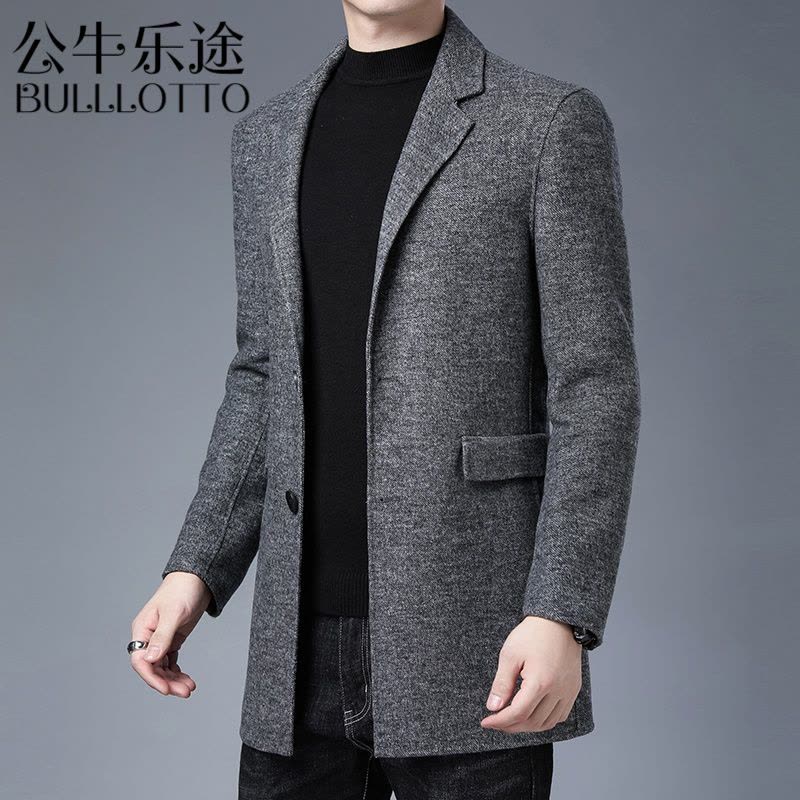 公牛乐途2021毛呢大衣男中长款羊毛西服秋冬季加厚中双面呢西装风衣呢子外套定做款图片