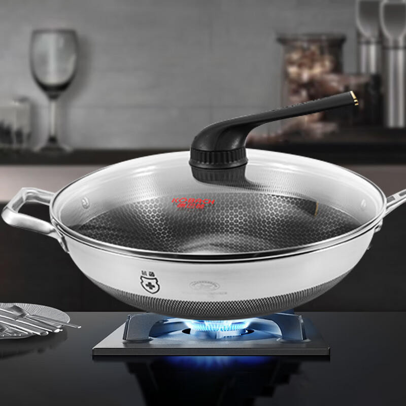 康巴赫(KBH)第五代炒锅不粘锅抗菌不锈钢蜂窝锅少油烟双面纹炒菜锅电磁炉通用高清大图