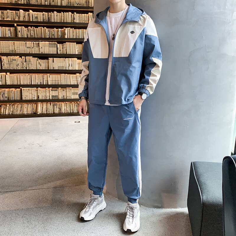 梵克公牛开衫套装男学生2020春季青年男士开衫上衣束脚裤两件套运动