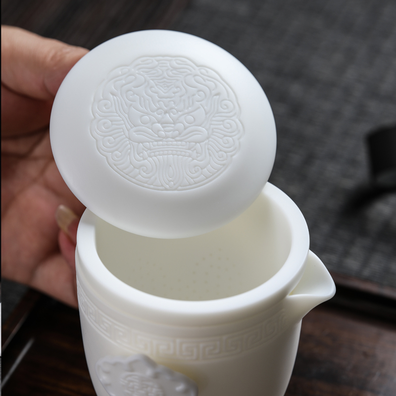 MULTIPOTENT旅行茶具套装德化白瓷羊脂玉中国白旅行快客杯狮来运转