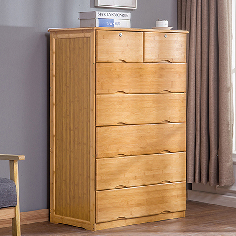 现代五斗收纳柜衣橱楠竹卧室简易加大闪电客带锁床头柜抽屉式储物柜