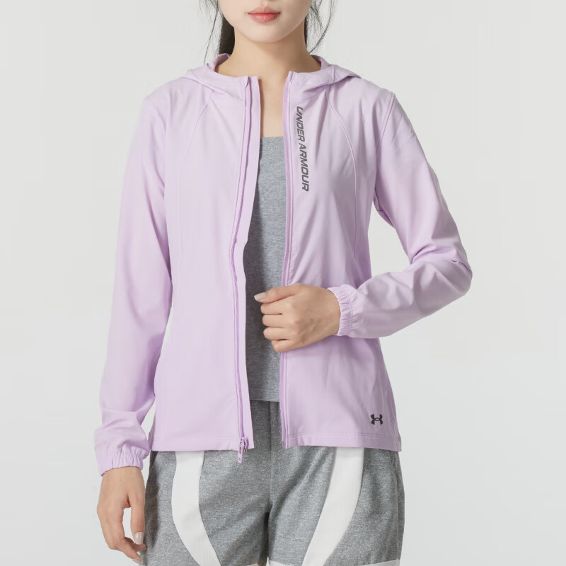 安德玛(Under Armour)女装新款运动服健身训练舒适透气休闲防风外套梭织连帽夹克1377043-543 ZP高清大图