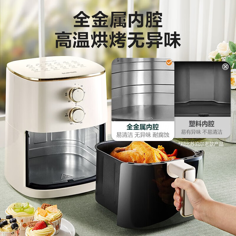 苏泊尔(SUPOR)可视免翻面空气炸锅 家用多功能 6L大容量可定时可调温 金属内腔 蒸汽嫩炸电炸锅KJ60D808高清大图