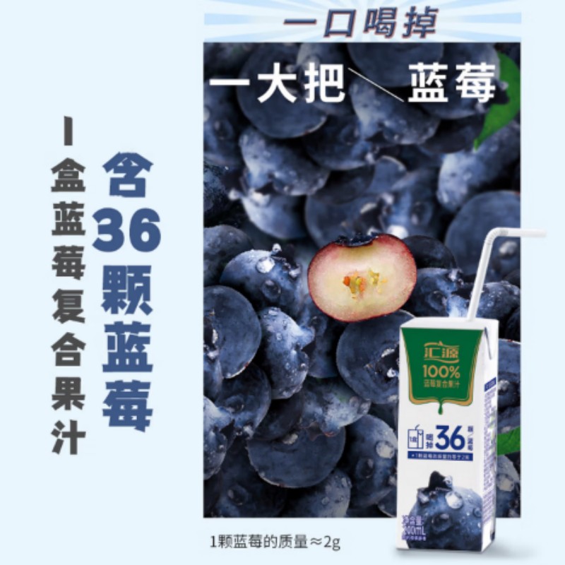 汇源100%蓝莓复合果汁礼盒装饮料200ml*12盒节日送礼高清大图
