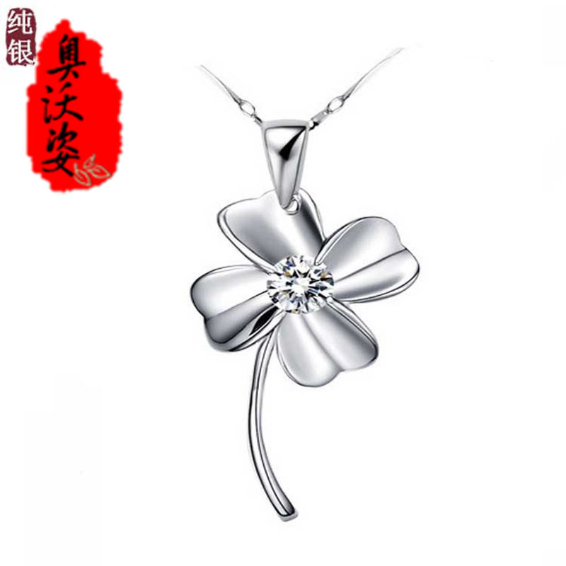 奥沃姿925银项链银日韩风格送恋人幸运玫瑰花项链时尚花朵女款四叶草精美吊坠