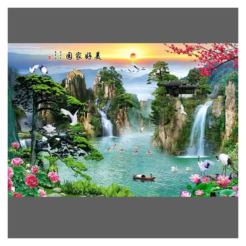 山水风景画中式客厅墙贴画自粘山水画墙贴墙壁贴画电视沙发背景墙