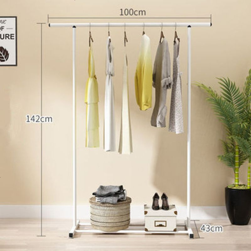 单杆落地晾衣架卧室阳台挂衣架简易收纳晒衣杆欧式简约置物衣帽架 简易款白色