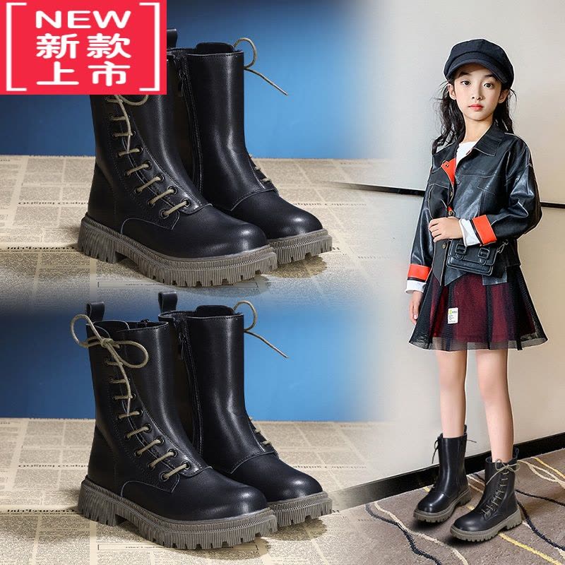 可莉允女童靴子2022年新款秋季洋气公主棉鞋加绒马丁儿童鞋子短靴秋冬款图片