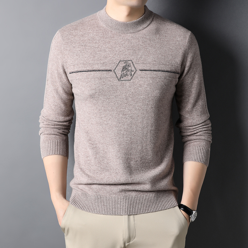 花花公子100羊毛衫男士毛衣厚圆领长袖针织衫潮时尚休闲外穿毛线衣服