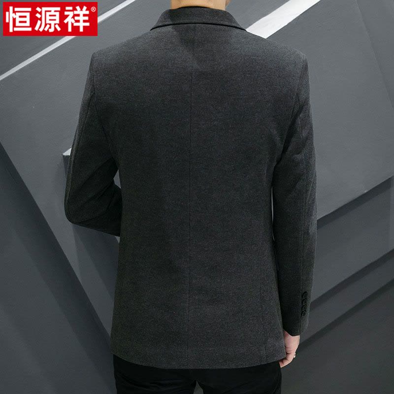 恒源祥男士毛呢西服秋冬季休闲韩版商务修身保暖加棉加厚西装外套图片