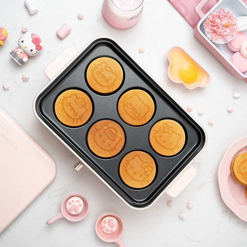 适盒A4BOX多功能料理锅Hellokitty款标配+章鱼烧盘+坑纹盘+陶瓷深锅+蒸笼
