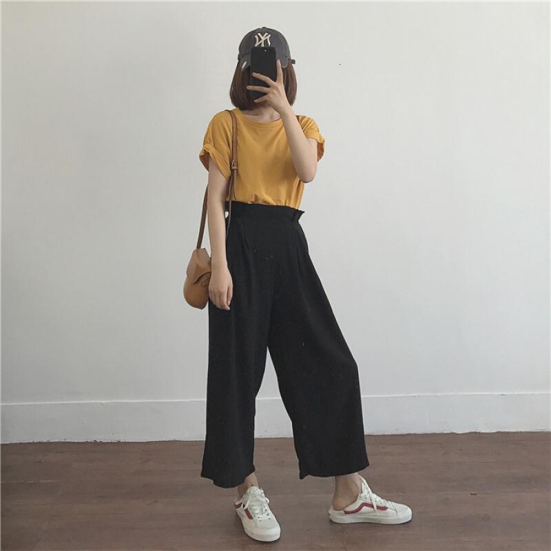 18夏/芒果黄/黑/粉/白/雾蓝/奶油杏舒服~卷边短袖T恤女芒果黄均码