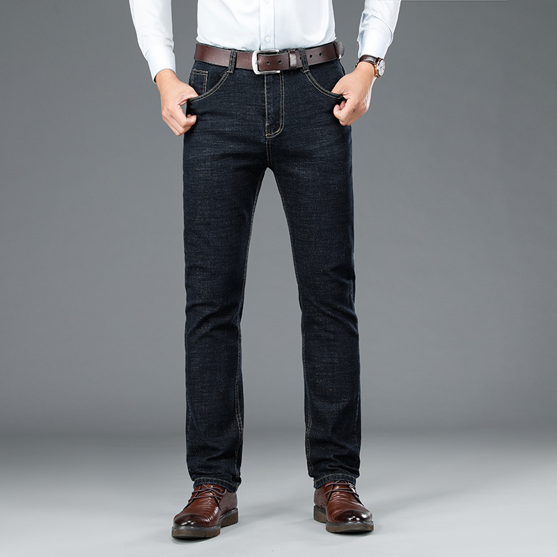 啄木鸟2025秋冬款轻商务男加厚款宽松直筒修身休闲保暖男款牛仔裤 32 8010-黑色常规