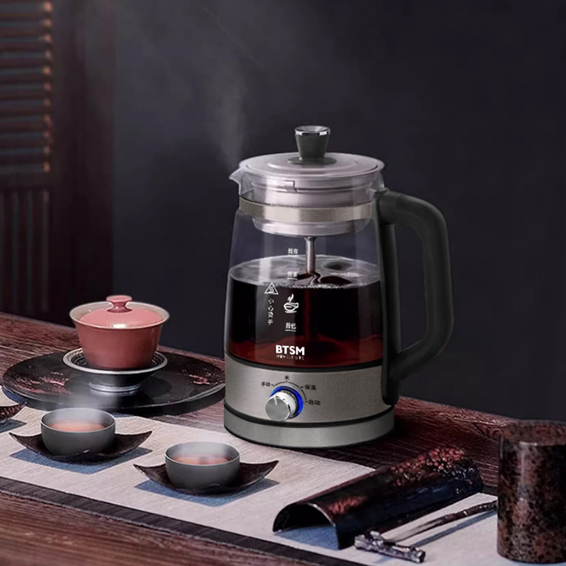 BTSM钛煮茶器套装 茶壶喷淋式蒸气蒸茶壶家用全自动小型办公室养生壶花茶壶黑茶壶-BTZC-J1300(套装)