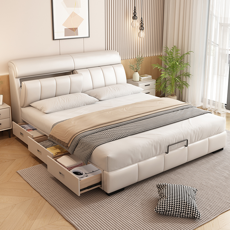 欧梵森轻奢奶油风真皮床主卧高端大气双人大床现代简约1.8米多功能储物软包床婚床