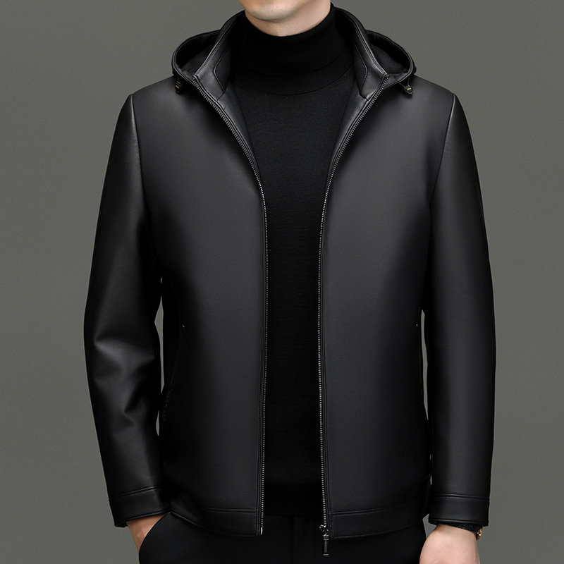 2025春秋新款高端皮羽绒服男翻领海宁真皮羽绒男大码男装外套可拆卸内胆羽绒服男皮衣男士商务大码真皮皮草外套男防寒服