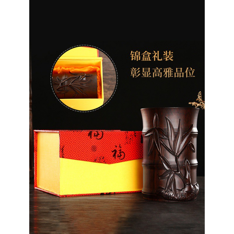 三维工匠红木刻笔筒复古中国风办公室用品桌面摆件毛笔收纳盒创意时尚文房四宝多功能大容量学生原木文具黑檀木实木 疏影-冰裂纹高清大图