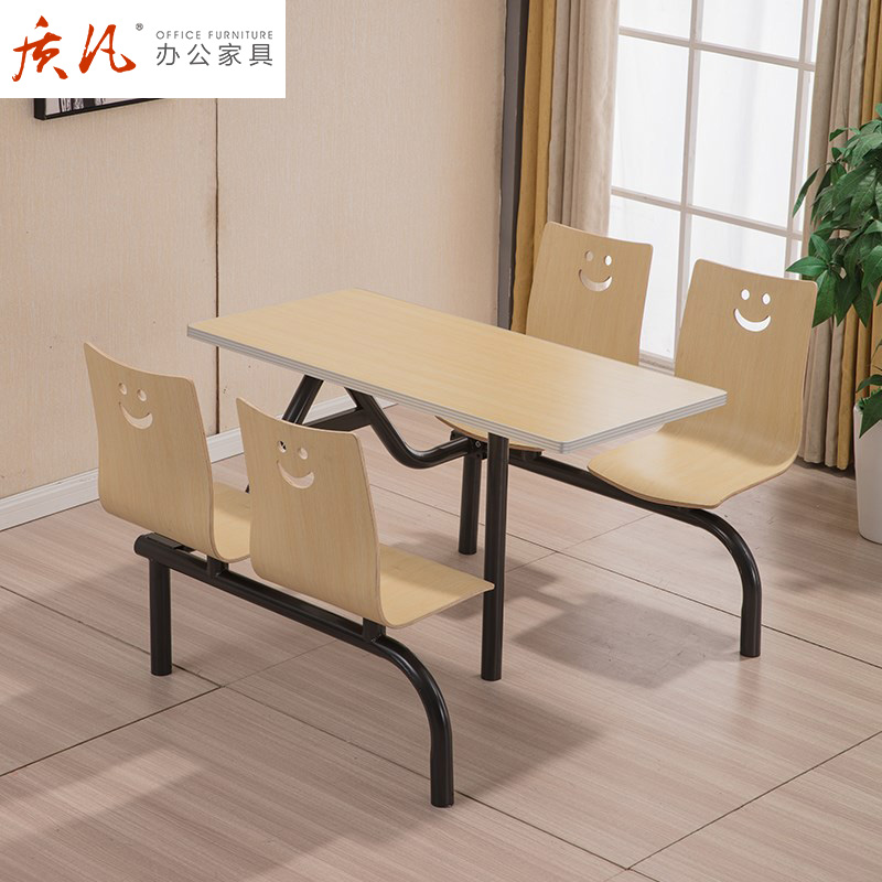 质凡员工食堂餐桌椅肯德基连体桌椅小吃奶茶店麦当劳快餐桌高清大图