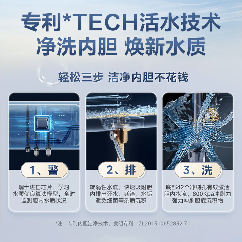 美的(Midea)电热水器80L家用即热型升级TECH活水焕新舱免更换镁棒2500W速热智能热水器F8025-RW3