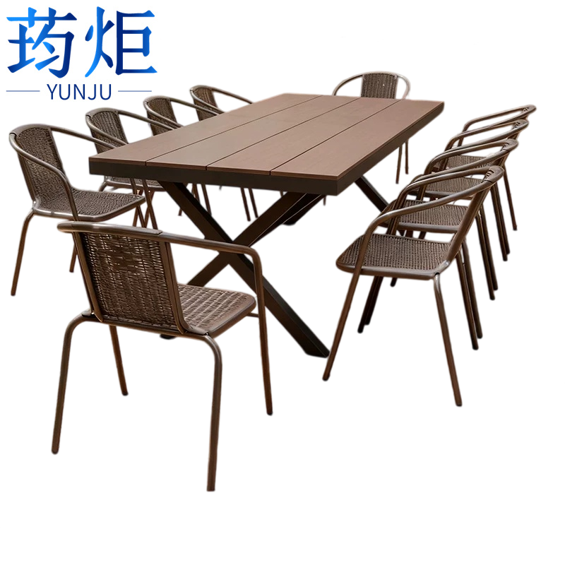荺炬户外桌椅 220cm交叉桌+10椅套