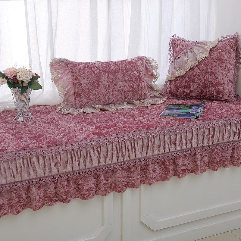 汐岩飘窗垫欧式防滑榻榻米垫四季通用窗台垫阳台垫子可裁剪飘窗坐垫厚 伯爵夫人-玫瑰红腰枕30*50cm含芯