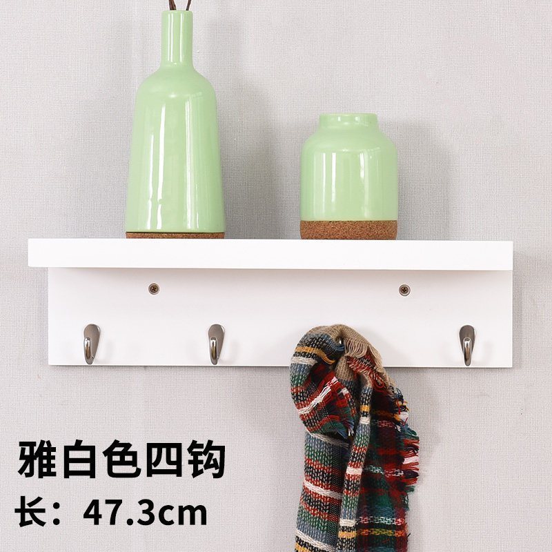 美帮汇墙上置物架简约现代客厅实木隔板玄关艺术挂钩卧室壁挂木板挂衣架 雅白色五钩六钩两件套高清大图