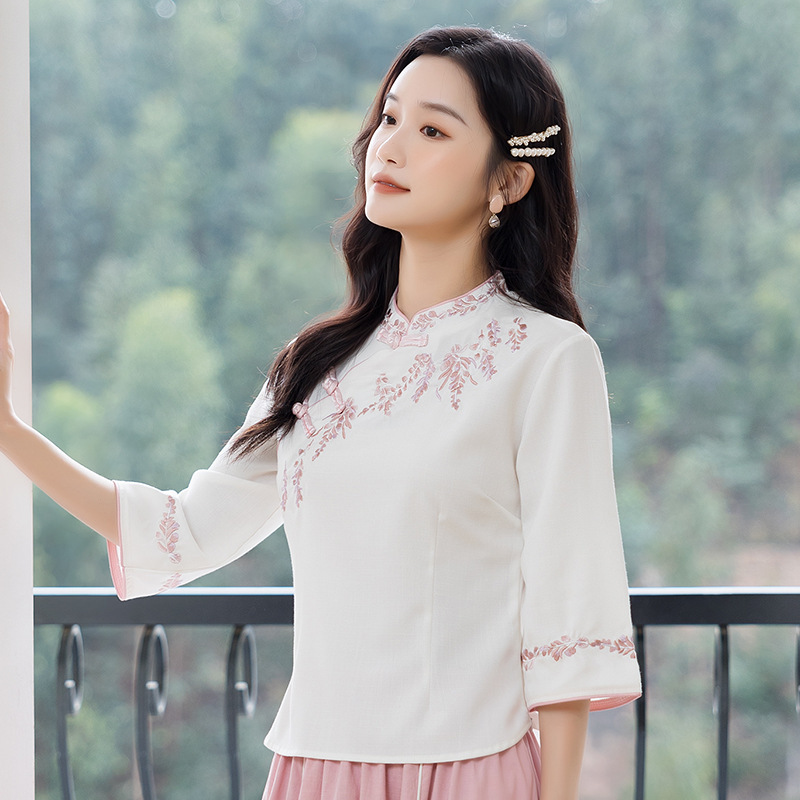 民国风女装中式唐装上衣棉麻刺绣民族风旗袍上衣茶服汉服