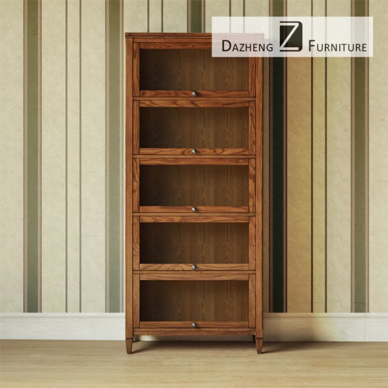 森美人水曲柳美式实木简约二三四五层储物书橱书架矮书柜带玻璃图片