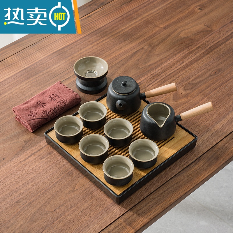 敬平可移动茶水推车置物架玻璃客厅小茶车竹零食餐车茶具收纳沙发边几 木影黑陶茶具