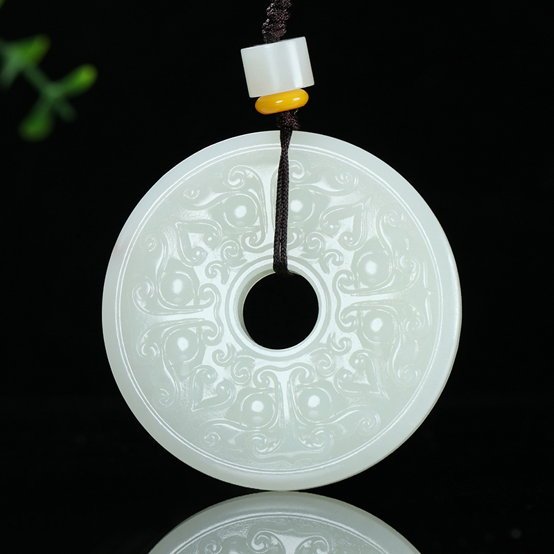 福来连天然和田玉白玉威震四方仿古兽面玉璧挂件吊坠玉石玉坠玉佩