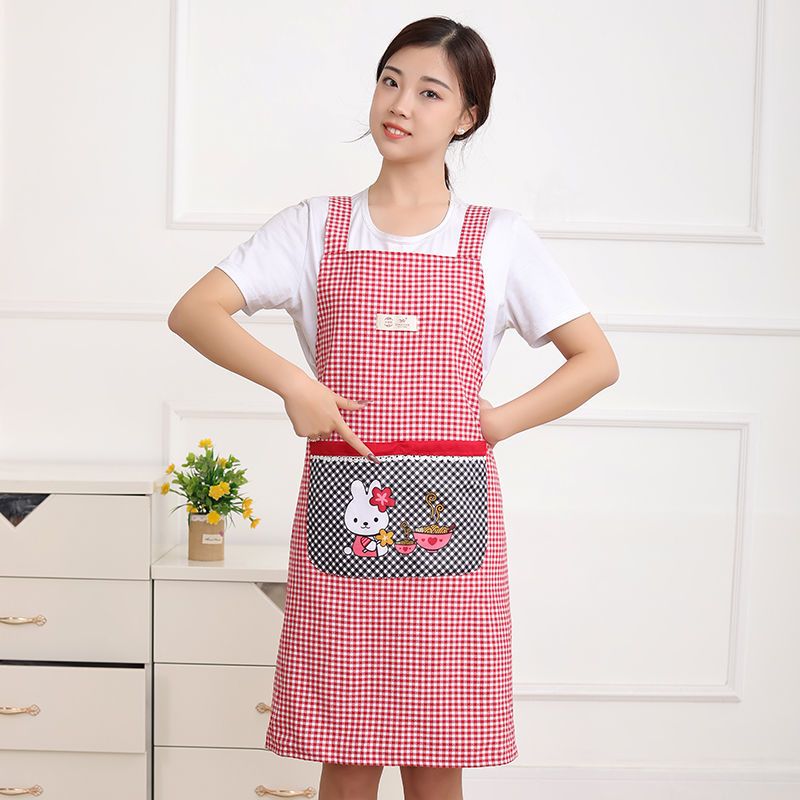 漂亮围裙女夏季薄款可爱背带棉布罩衣厨房家用干活围裙工作服围腰