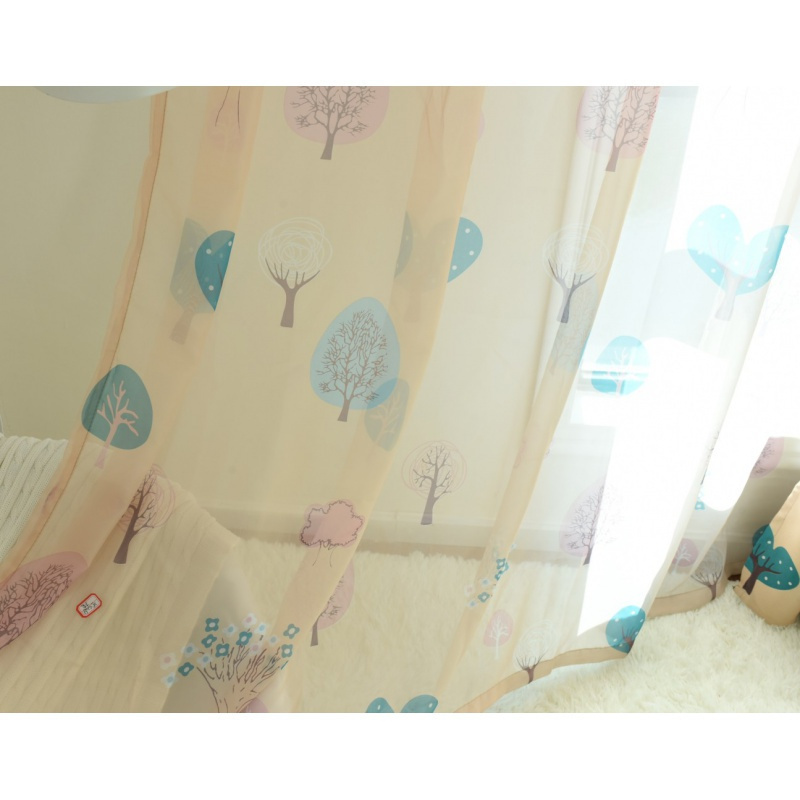 家柏饰(CORATED)北欧窗帘遮光成品定制简约现代百搭卧室儿童房男孩女孩落地窗飘窗 蘑菇树香槟色配套纱 宽2.5高2.7挂钩加工