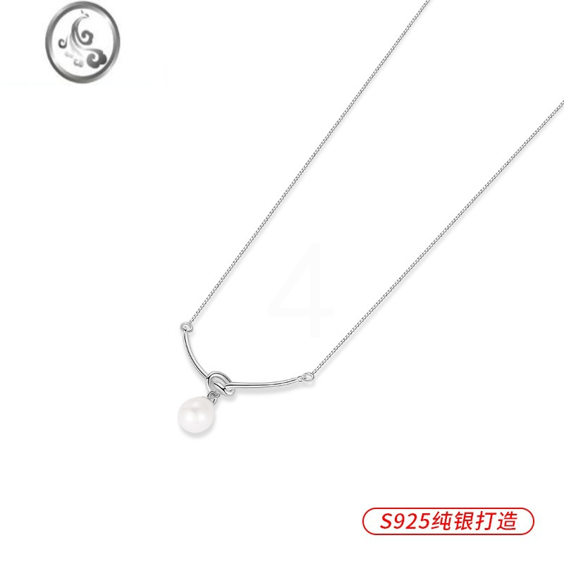 JiMi925银银淡水珍珠绳结项链女气质轻奢小众设计锁骨链ins风高级颈链