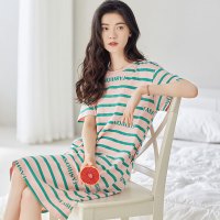 莫代尔啄木鸟睡裙女夏季短袖棉绸加肥加大码睡衣女士丝光棉家居服