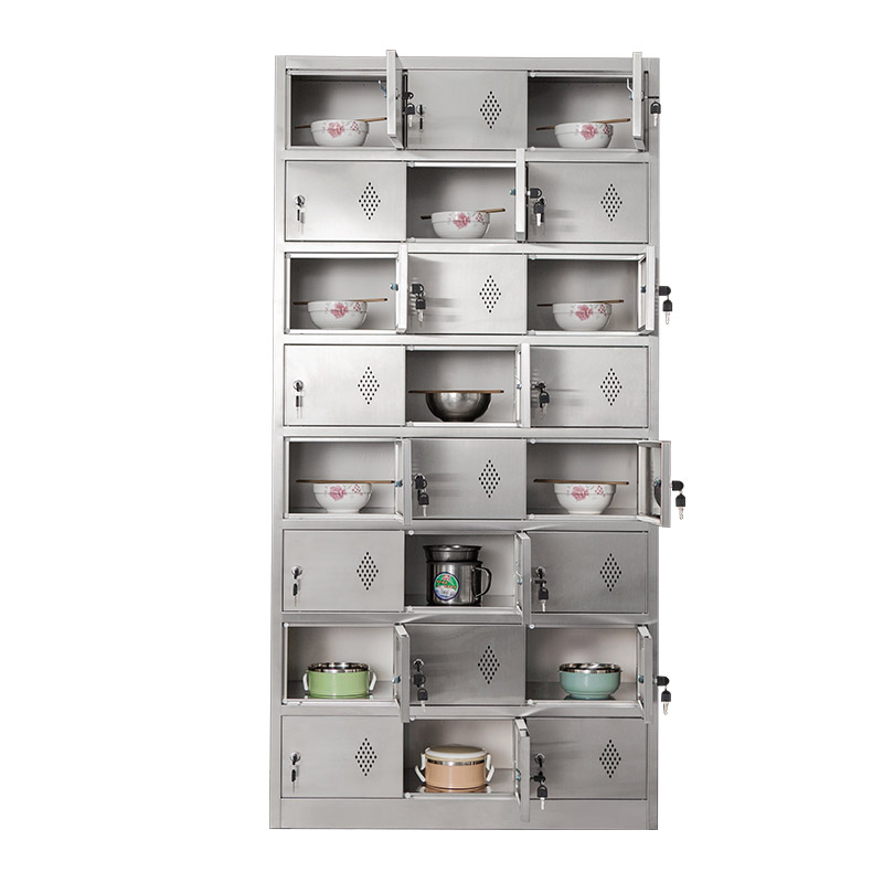 鑫环境 餐具柜不锈钢碗柜多格多门餐柜304不锈钢碗柜储物柜碗柜员工碗柜学校餐具柜幼儿园碗柜餐厅饭盒餐具柜高清大图