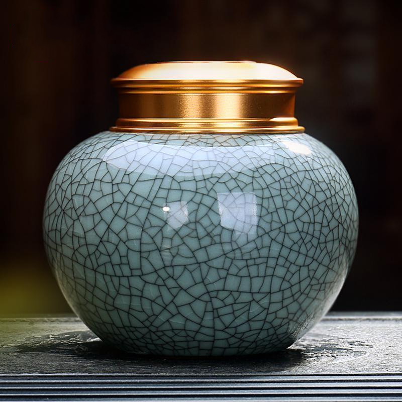 仿宋哥窑茶叶罐陶瓷普洱茶具密封罐存储物罐茶道茶叶包装盒Z_68
