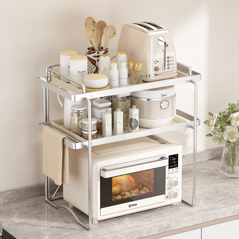 厨房置物架台面储物架双层烤箱ins微波炉架子桌面收纳架用品家用