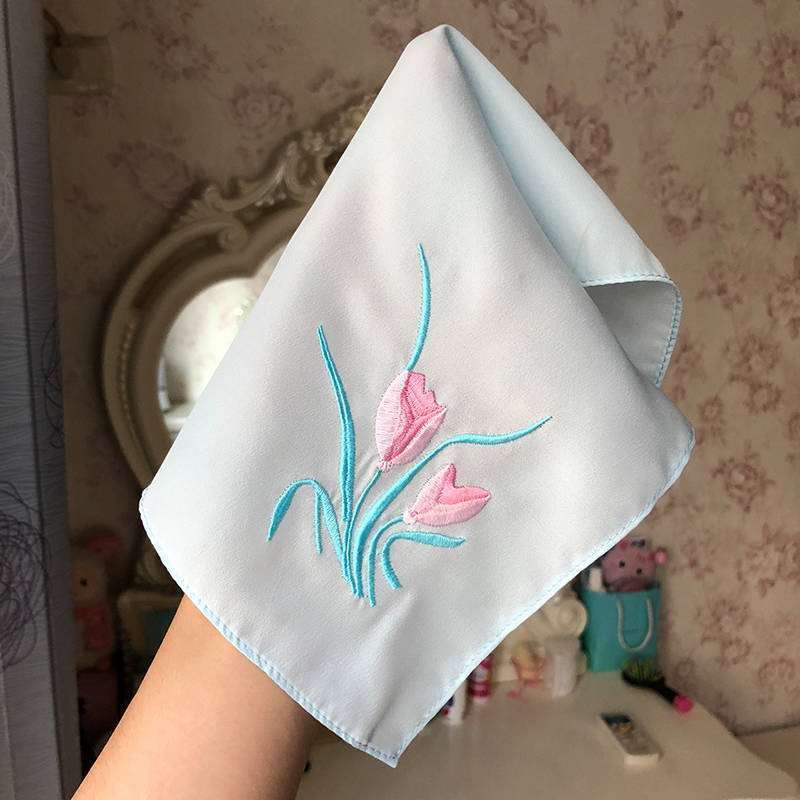 浅粉牡丹花古装舞蹈演出道具丝绸刺绣手绢绣花手帕女士学生送礼绣字