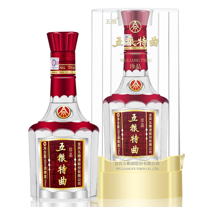 五粮液总厂出品 五粮特曲珍品浓香型白酒52度500ml双支礼袋 纯粮食酒